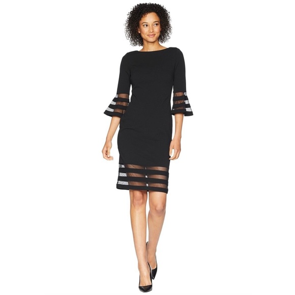 Calvin Klein Women's Bell Sleeve Sheath Dress with Sheer Inserts - Picture 4 of 5
